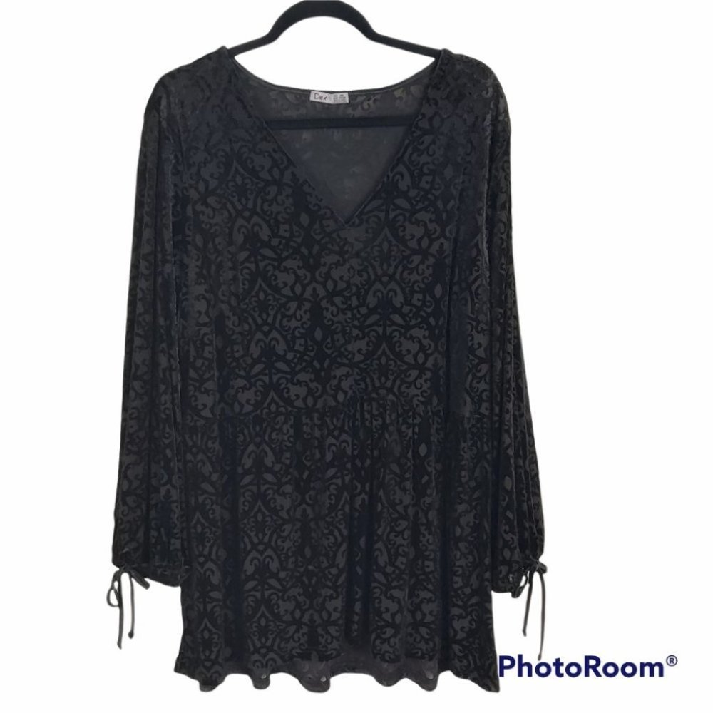 Dex Black Velvet Witchycore Longsleeve Tie Tunic Shift Dress sz  2X